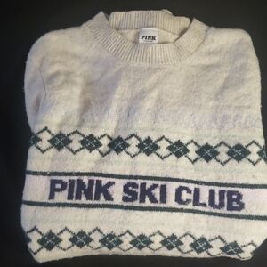 PINK Victoria's Secret Cream and Green Crewneck Sweater